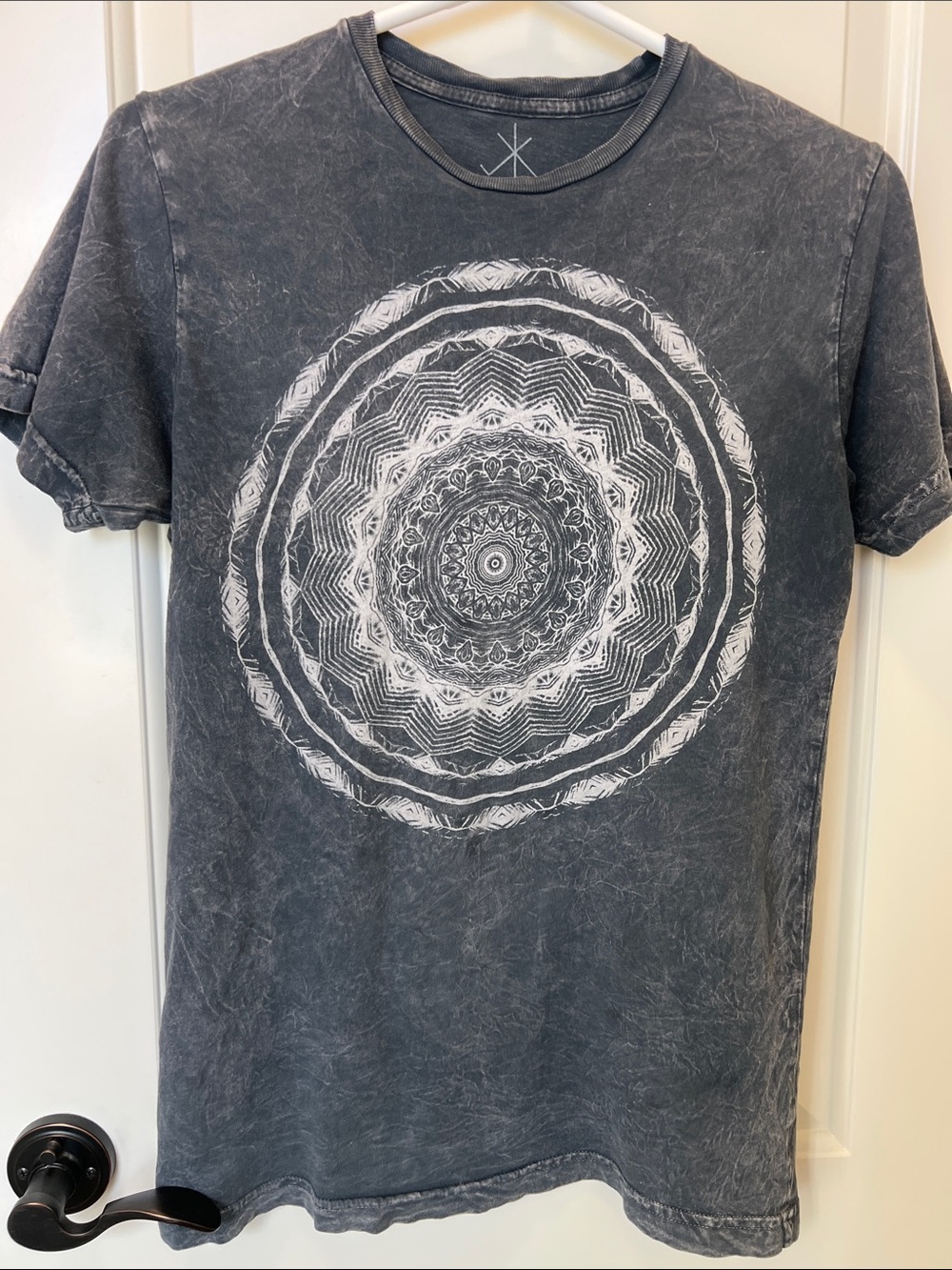 Charcoal Short-Sleeve Tee with White Mandala Graphic
